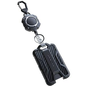 liugx retractable badge holders, heavy duty retractable keychain, carbon fiber-texture, durable id card holder (holds 4 cards), with 31.5” retractable badge reel key chain, 10,000+ rebound