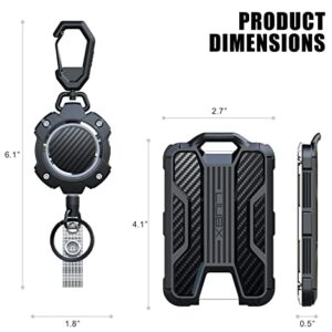 LIUGX Retractable Badge Holders, Heavy Duty Retractable Keychain, Carbon Fiber-Texture, Durable ID Card Holder (Holds 4 Cards), with 31.5” Retractable Badge Reel Key Chain, 10,000+ Rebound