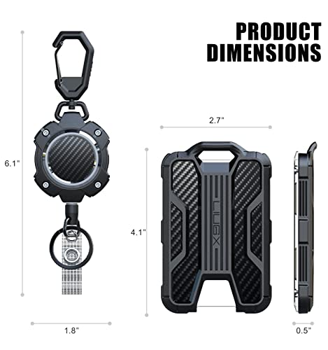 LIUGX Retractable Badge Holders, Heavy Duty Retractable Keychain, Carbon Fiber-Texture, Durable ID Card Holder (Holds 4 Cards), with 31.5” Retractable Badge Reel Key Chain, 10,000+ Rebound