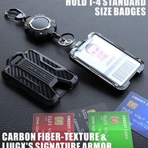 LIUGX Retractable Badge Holders, Heavy Duty Retractable Keychain, Carbon Fiber-Texture, Durable ID Card Holder (Holds 4 Cards), with 31.5” Retractable Badge Reel Key Chain, 10,000+ Rebound