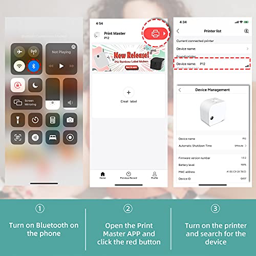 Label Maker Machine with Tape - Mini Label Maker P12 with Multiple Fonts & Stickers, Bluetooth Thermal Label Printer Compatible with 12mm Color Tape, Ideal for Home Organization, with 3 Pack Tape