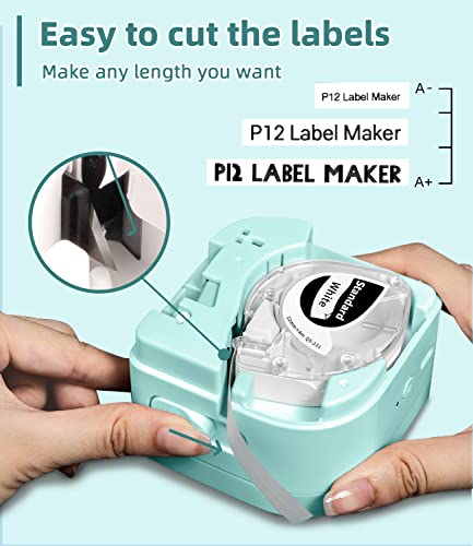 Label Maker Machine with Tape - Mini Label Maker P12 with Multiple Fonts & Stickers, Bluetooth Thermal Label Printer Compatible with 12mm Color Tape, Ideal for Home Organization, with 3 Pack Tape