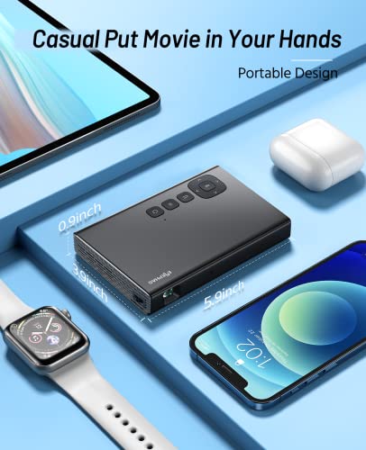 Mini Projector with WiFi and Bluetooth, ELEPHAS 1080P Portable Projector Built in Rechargeable Battery/Speaker, 5G Wireless DLP Little Pico Pocket Outdoor Video Home Movie Projector Compatible iPhone