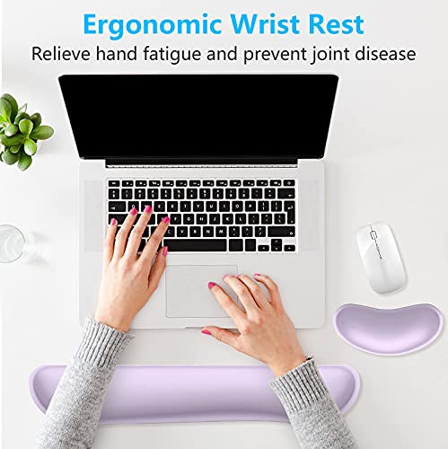 Dapesuom Enlarge Keyboard Wrist Rest Pad,Memory Foam Set Wrist Cushion Support for Easy Typing & Pain Relief,Mouse Wrist Pad,Anti-Slip Wrist Support for Gaming,Computer, Laptop, Office,Vanilla Purple