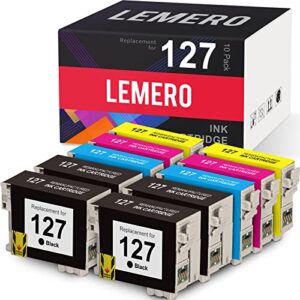 lemero remanufactured ink cartridge replacement for epson 127 t127 ink cartridges for wf-3520 wf-3540 workforce 845 645 840 635 printer ( 4 black, 2 cyan, 2 magenta, 2 yellow, 10 pack)