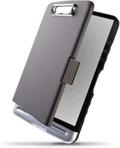 sunnyclip clipboard with storage, real hinge & 2 compartment, letter size plastic side opening lightweight portable slimcase box, smooth writing for paperwork office classroom supply