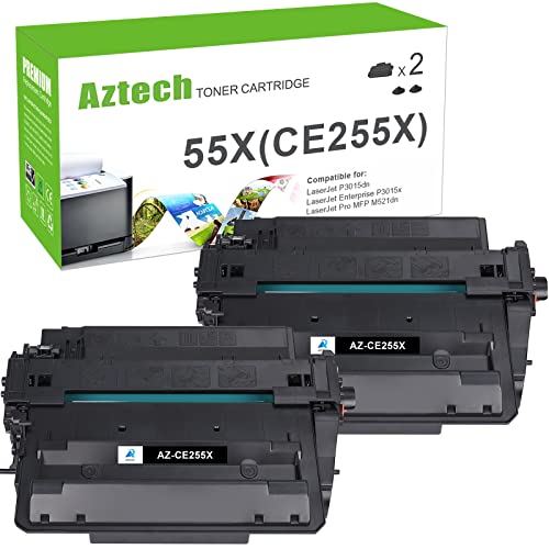 Aztech Compatible Toner Cartridge Replacement for HP 55X CE255X 55A CE255A Toner for HP P3015 P3015dn P3015x Pro 500 MFP M521dn M521dw M521 M525 Toner Printer Ink (Black, 2-Pack)