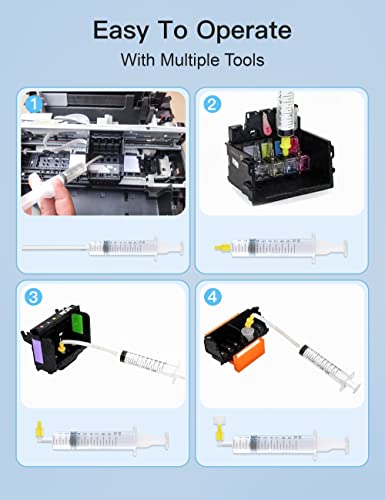 Mars Online Printhead Cleaning Kit Inkjet Printer Head Cleaner Compatible for HP / Epson / Brother / Canon 8600 8610 8035 8710 6700 6900 / Epson 1430 2720 et-2720 et-2750, 100ML, Kit 2