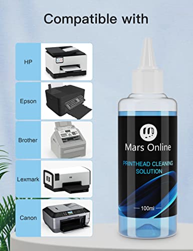 Mars Online Printhead Cleaning Kit Inkjet Printer Head Cleaner Compatible for HP / Epson / Brother / Canon 8600 8610 8035 8710 6700 6900 / Epson 1430 2720 et-2720 et-2750, 100ML, Kit 2