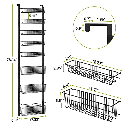 1Easylife Over the Door Pantry Organizer, 8-Tier Adjustable Baskets Pantry Organization and Storage, Metal Door Shelf with Detachable Frame, Space Saving Hanging Spice Rack for Kitchen Pantry Bathroom