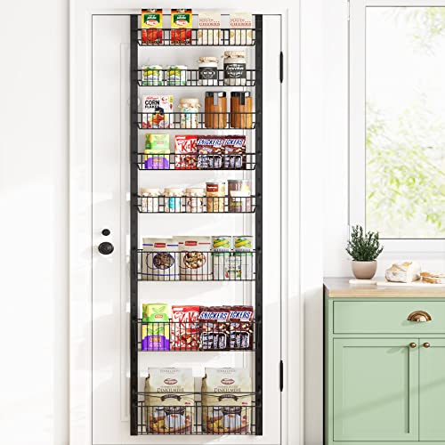 1Easylife Over the Door Pantry Organizer, 8-Tier Adjustable Baskets Pantry Organization and Storage, Metal Door Shelf with Detachable Frame, Space Saving Hanging Spice Rack for Kitchen Pantry Bathroom