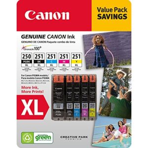 canon pgi-250xl, cli-251xl c/m/y/k ink cartridges value pack (5 cartridges)