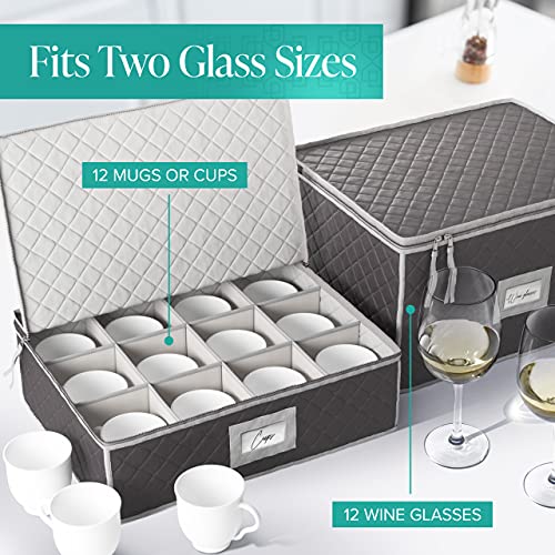 Woffit China Storage Containers - 6 Pack, Quilted Dinnerware & Stemware Set Bins for Packing Dishes and Glasses w/ 48 Felt Protectors - Essential Dish Supplies for Moving, Christmas, Seasonal Storage ﻿