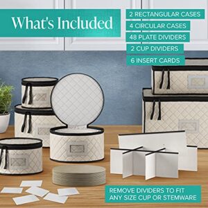 Woffit China Storage Containers - 6 Pack, Quilted Dinnerware & Stemware Set Bins for Packing Dishes and Glasses w/ 48 Felt Protectors - Essential Dish Supplies for Moving, Christmas, Seasonal Storage ﻿