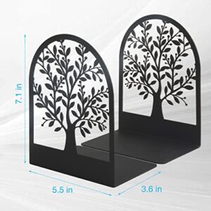 Bookends, Book Ends, Metal Bookend, Tree of Life bookend, Bookends for Shelves, Home Decorative Bookends for Heavy Books, Black Non-Skid Book Stopper, 7 x 5.5 x 3.5 inch (1 Pair)