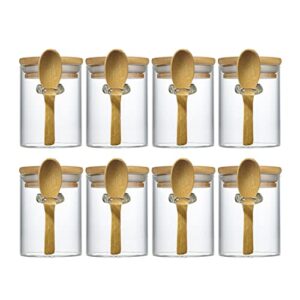 livejun 8 oz airtight mini glass jars with bamboo lids and bamboo spoons , spice jars small food storage containers for kitchen, bathroom, home decor set of 8