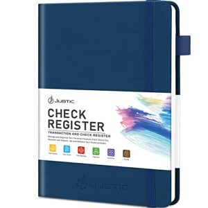 jubtic a5 check registers for personal checkbook, ledger transaction registers log book for small business. track payments, finances, deposits, debit card and bank account – blue