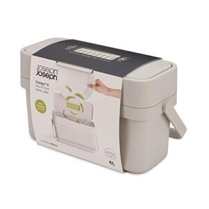 Joseph Joseph Compo 4 Easy-Fill Compost Bin Food Waste Caddy with Adjustable Air Vent, 1 gallon / 4 liters, Stone