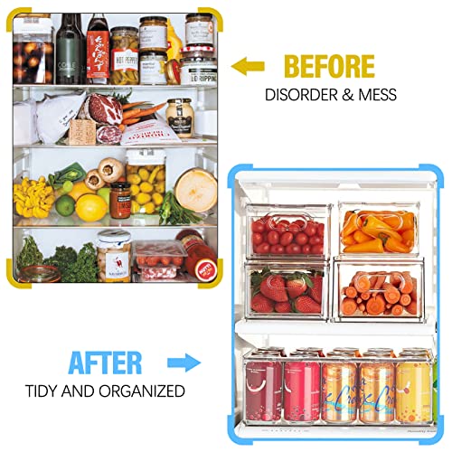 Refrigerator Organizer Bins - 6 Pack Fridge Organizers and Storage Clear, Three Size Clear Stackable Storage Bins for Pantry, Freezer, Cabinet, Drawer - BPA Free