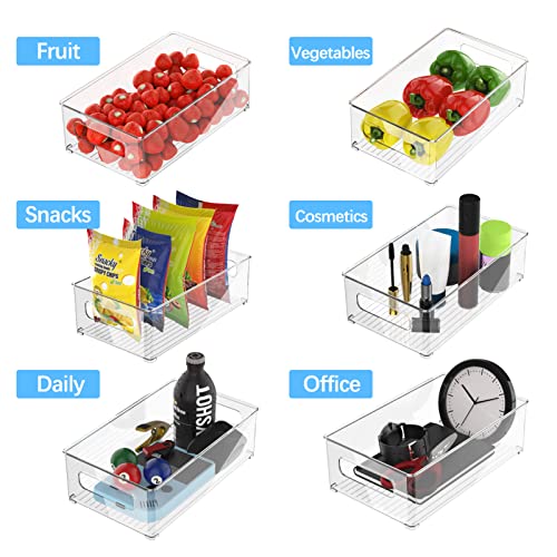 Refrigerator Organizer Bins - 6 Pack Fridge Organizers and Storage Clear, Three Size Clear Stackable Storage Bins for Pantry, Freezer, Cabinet, Drawer - BPA Free