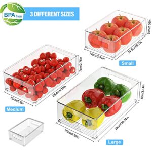 Refrigerator Organizer Bins - 6 Pack Fridge Organizers and Storage Clear, Three Size Clear Stackable Storage Bins for Pantry, Freezer, Cabinet, Drawer - BPA Free