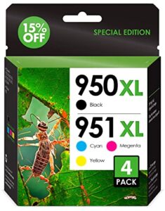 inkjetsclub compatible ink cartridge replacement for hp 950xl / hp951xl high yield compatible ink cartridges value pack. works for officejet pro 8600 8610 8620 8615 8630 printers. (4 pack)
