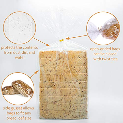 Bread Bags With Ties,100Pieces 18x4x8 Inches Plastic Bread Bags for Homemade Bread Gift Giving,Clear Bread Loaf Storage Bags