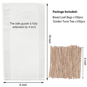 Bread Bags With Ties,100Pieces 18x4x8 Inches Plastic Bread Bags for Homemade Bread Gift Giving,Clear Bread Loaf Storage Bags