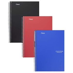 five star small spiral notebooks, 3 pack, 2-subject, college ruled paper, 9-1/2″ x 6″, 100 sheets, color may vary