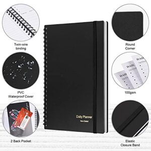 Daily Planner Undated, Asten to Do List Notebook Hourly Schedules Spiral Appointment Planner for Men and Women,PVC Hardcover,Elastic Closure, Inner Pocket 8.3" x 5.8" (Black)