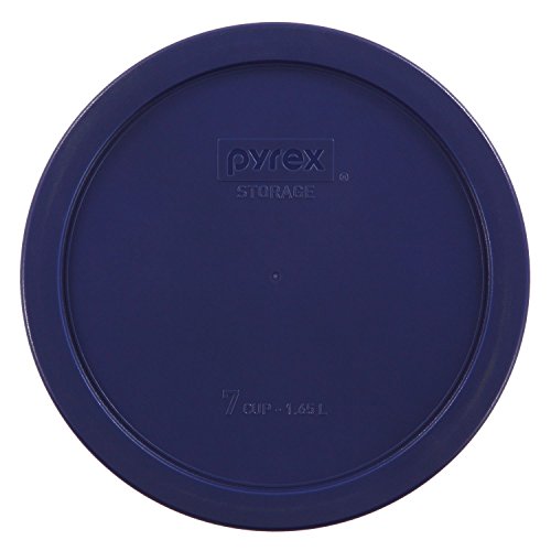 Pyrex Storage Plus 7-Cup Round Glass Food Storage Dish, Blue Cover, Pack of 2
