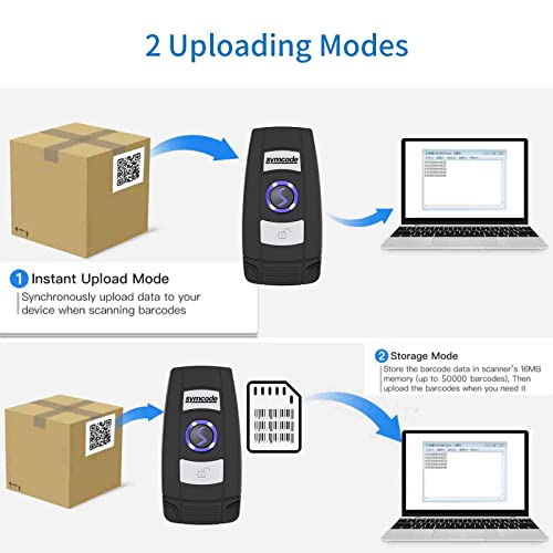 Mini 2D Portable Handheld Bluetooth Barcode Scanner Wireless 2.4G & USB Wired 3-in-1 Bar Code Scanner Portable USB QR Code Scanner for Windows.Android.iOS.MAC.