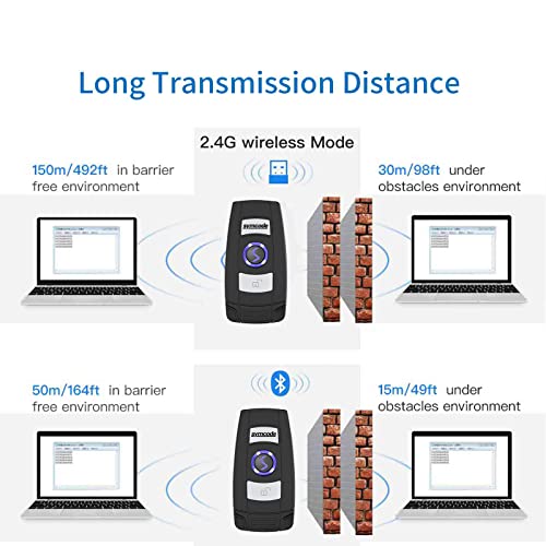 Mini 2D Portable Handheld Bluetooth Barcode Scanner Wireless 2.4G & USB Wired 3-in-1 Bar Code Scanner Portable USB QR Code Scanner for Windows.Android.iOS.MAC.