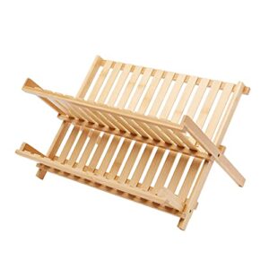 amazon basics folding 2-tier wide-slat bamboo dish drying rack – collapsible, natural