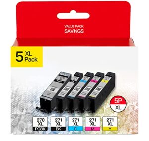 tomkira pgi-270xl cli-271xl 5 color value pack compatible with canon ink cartridges 270 xl and 271 combo high yield to use pixma mg6821 mg7720 ts9020 ts6020 mg6820 mg5720 (pgbk/c/m/y/k)