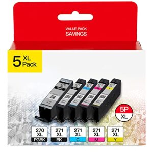 TOMKIRA PGI-270XL CLI-271XL 5 Color Value Pack Compatible with Canon Ink Cartridges 270 XL and 271 Combo High Yield to Use PIXMA MG6821 MG7720 TS9020 TS6020 MG6820 MG5720 (PGBK/C/M/Y/K)