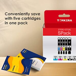 TOMKIRA PGI-270XL CLI-271XL 5 Color Value Pack Compatible with Canon Ink Cartridges 270 XL and 271 Combo High Yield to Use PIXMA MG6821 MG7720 TS9020 TS6020 MG6820 MG5720 (PGBK/C/M/Y/K)