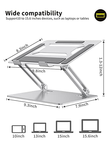 Ergopollo Laptop Stand for Desk with Stable Heavy Base, Adjustable Height, Ergonomic Heavy Metal Riser Holder, Foldable Mount Elevator, Compatible with 10 to 15.6 Inches Notebook Computer