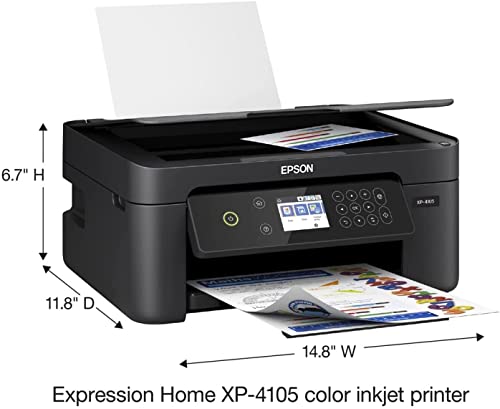 Epson_Printer XP 41 Series, All-in-One Wireless Color Inkjet Printer, Black, Print Copy Scan, 2.4" LCD, Hi-Speed USB, Auto 2-Sided Printing, Voice Activated, with MTC Printer Cable