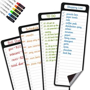 Magnetic Dry Erase List Board - 4"x12" Multifunctional List Board for Fridge - 6 Extra Fine Point Markers Included - Shipped Flat