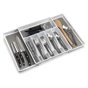 eltow expandable in drawer silverware organizer – kitchen storage silverware tray for flatware – cutlery holder with 8 compartments – multipurpose organizer tray for kitchen & office supplies – white
