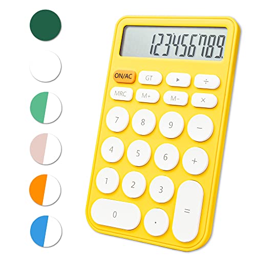 Standard Calculator 12 Digit,Desktop Large Display and Buttons,Calculator with Large LCD Display for Office,School, Home & Business Use,Automatic Sleep,with Battery,with Battery (Yellow and White)