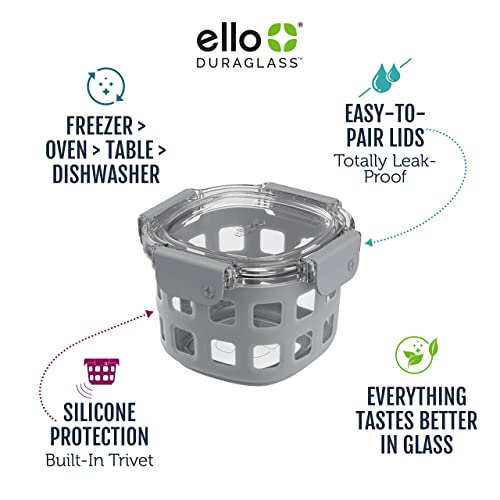 Ello DuraGlass Rounds Glass Food Storage Containers - Meal Prep Bowls with Silicone Sleeve and Airtight Lids, 2 Cup, Yucca