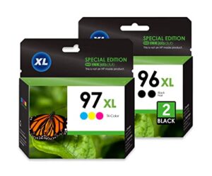 inkjetsclub remanufactured ink cartridge replacement for 3 hp 96 & hp 97 ink cartridge value pack. includes 2 96 black & 1 97 color compatible ink cartridges