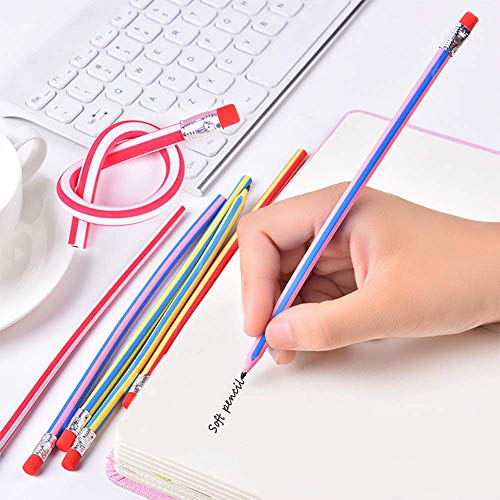 Flexible Bendy Pencil, 35 PCS Flexible Soft Pencil Colorful Stripe Soft Pencils with Eraser as Gift for Students or Children