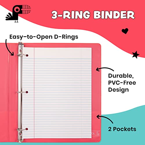 Yoobi 1/2 Inch Binder Set – 3-Ring Binders with 2 Pockets – Perfect for School or Office – Holds up to 100 Sheets – 4 Pack – Solid Multicolor Variety