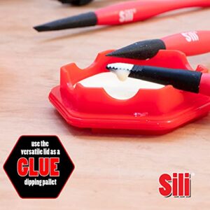 Sili Glue Pod and 3 Sili Micro Glue Brushes with Multi Purpose Sealable Lid/Glue Brush Holder • Fine Tip • Chiseled Tip and Flat Tapered Tip Brushes for Arts • Crafts • Models and Woodworking