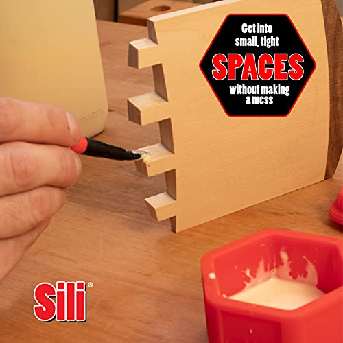 Sili Glue Pod and 3 Sili Micro Glue Brushes with Multi Purpose Sealable Lid/Glue Brush Holder • Fine Tip • Chiseled Tip and Flat Tapered Tip Brushes for Arts • Crafts • Models and Woodworking