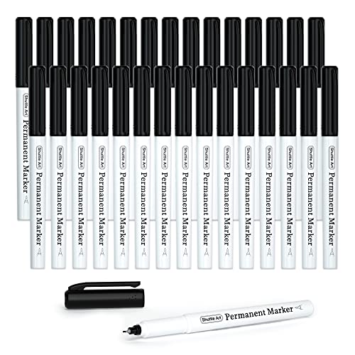 Permanent Marker,Shuttle Art 30 Pack Ultra Fine Point Black Permanent Marker set, Works on Plastic,Wood,Stone,Metal and Glass for Doodling, Marking