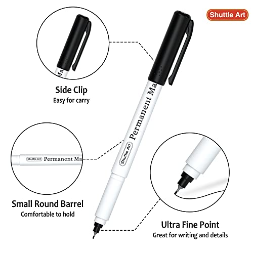 Permanent Marker,Shuttle Art 30 Pack Ultra Fine Point Black Permanent Marker set, Works on Plastic,Wood,Stone,Metal and Glass for Doodling, Marking